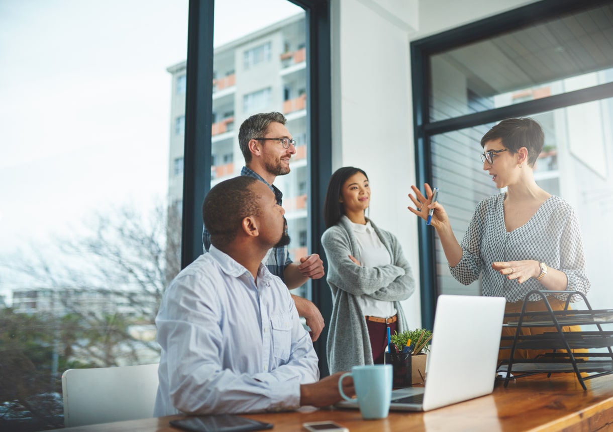 group of people explaining client work