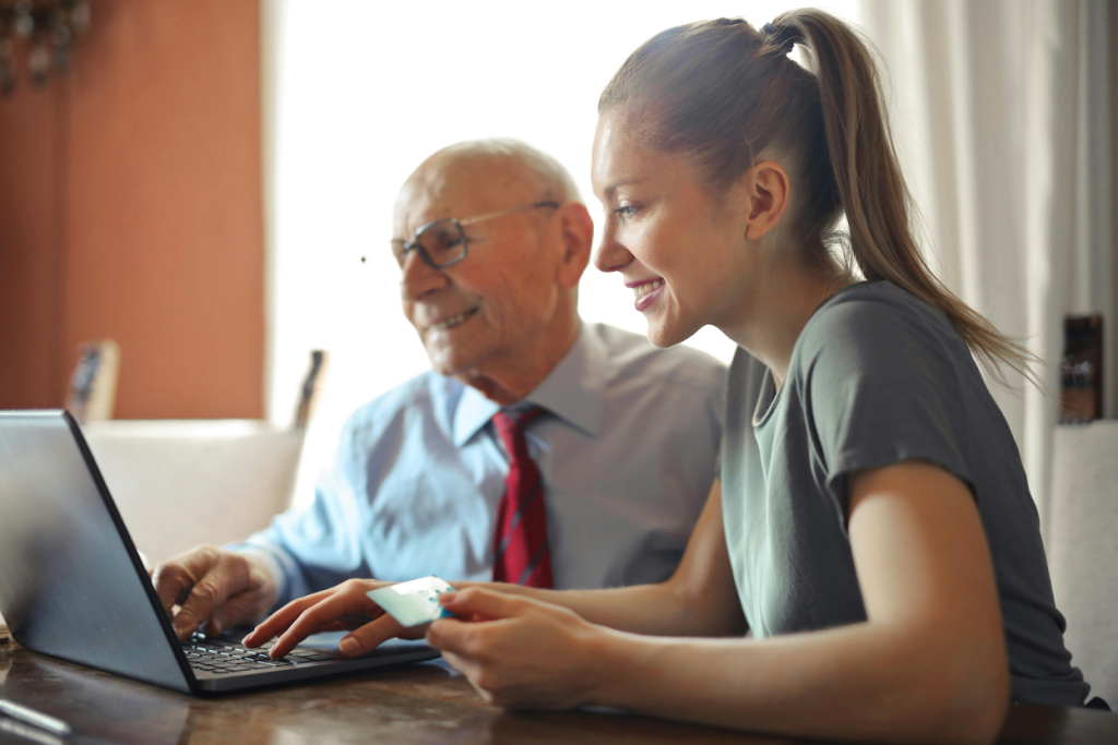Business professionals collaborating at a desk