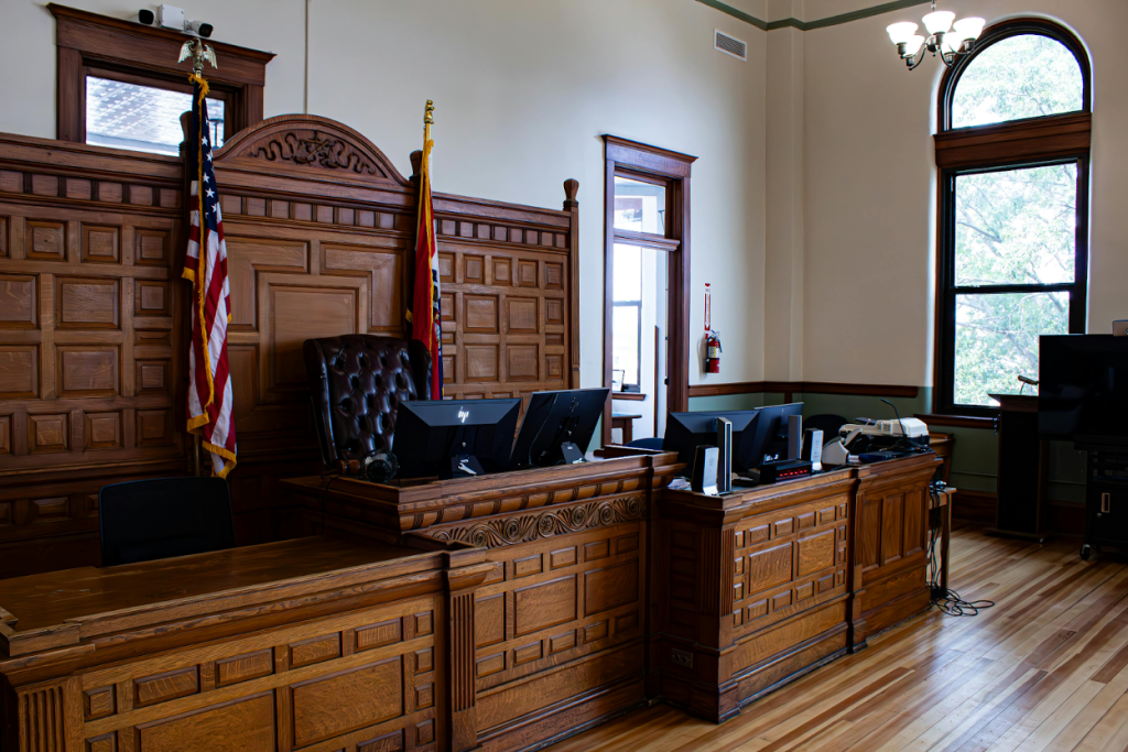 A traditional courtroom interior