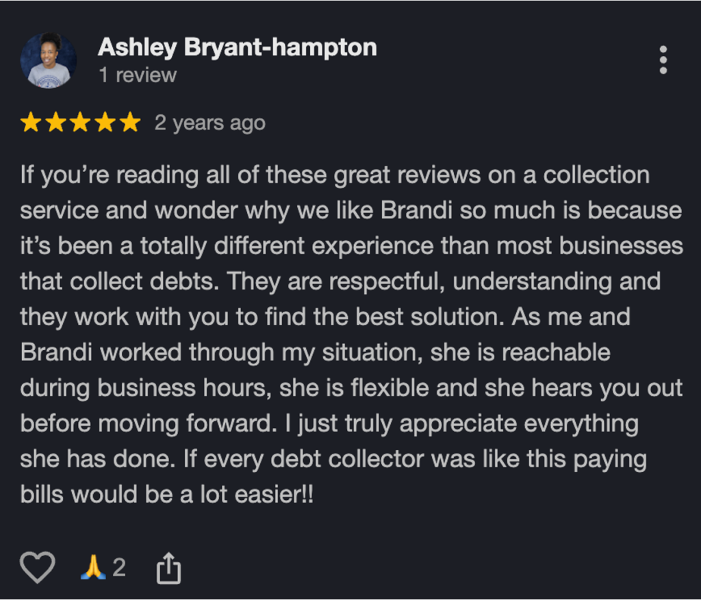 Five-star Google review from Ashley Bryant-Hampton