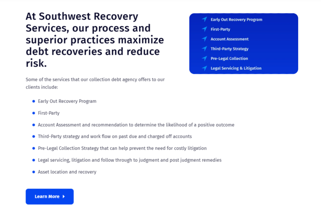 Southwest Recovery Services promotional banner.