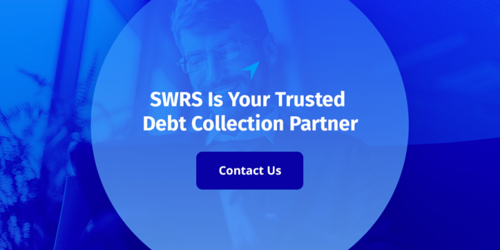 Blue banner for SWRS debt collection services with a "Contact Us" button