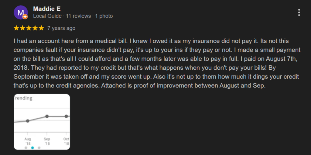 Five-star Google review praising Account Management Resources for their professional and systematic approach to resolving accounts efficiently